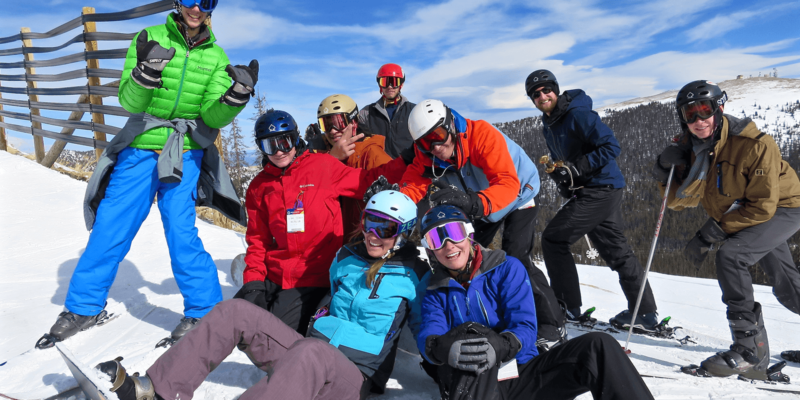 A group together while skiing